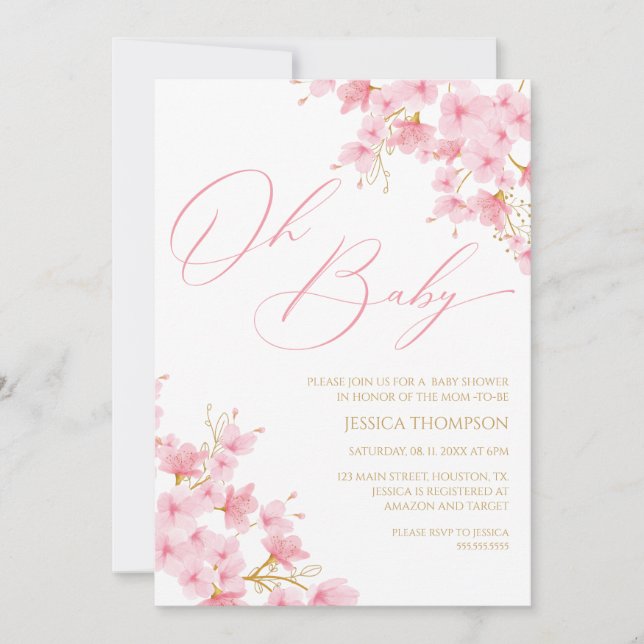 Oh Baby Floral Baby Shower Cherry Blossom Einladung (Vorderseite)