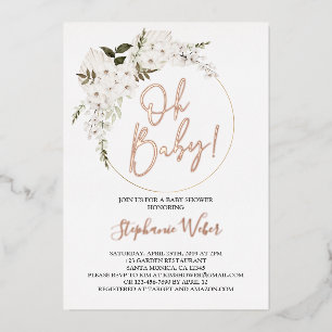 Oh Baby floral echte Rosen-Goldfolie Einladung