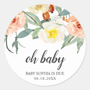 Oh Baby Floral Peach Girl Baby Dusche Gefallen Runder Aufkleber
