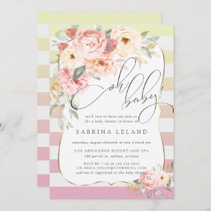 Oh Baby Floral Pink Yellow Ombre Streifen Einladung