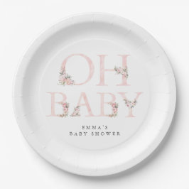 Oh Baby Floral Typografie Pink Baby Dusche Pappteller