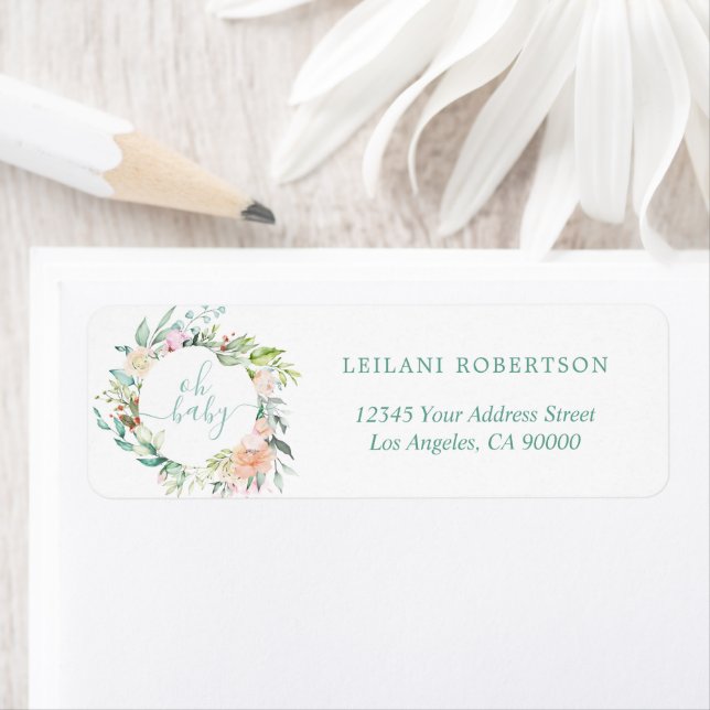 Oh Baby Floral Watercolor Pastel Wreath Mint (Insitu)