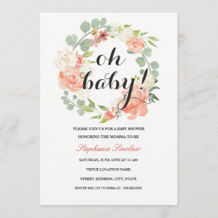 Oh Baby Floral Wreath Baby Dusche Einladung