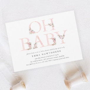 Oh Baby Florale Typografie Rosa Babyparty Einladung