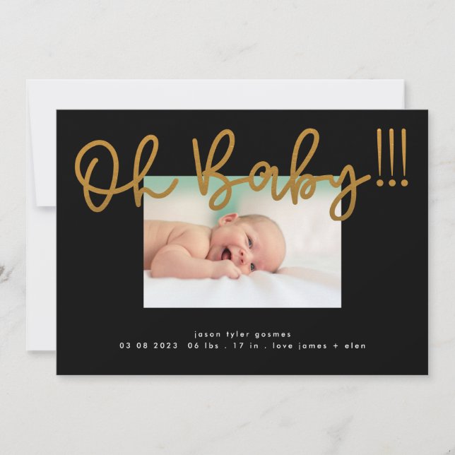 Oh Baby gelb gold Foil modern Funky Fun Baby Ankündigung (Vorderseite)