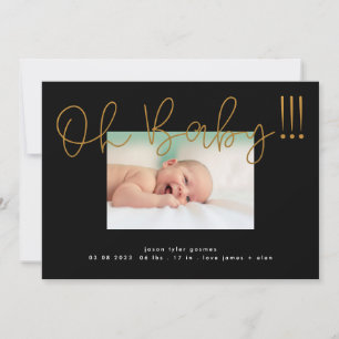 Oh Baby gelb gold Foil modern Funky Fun Baby Ankündigung