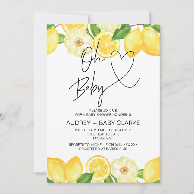 Oh Baby Gender Neutral Baby Dusche Summer Lemon Einladung (Vorderseite)