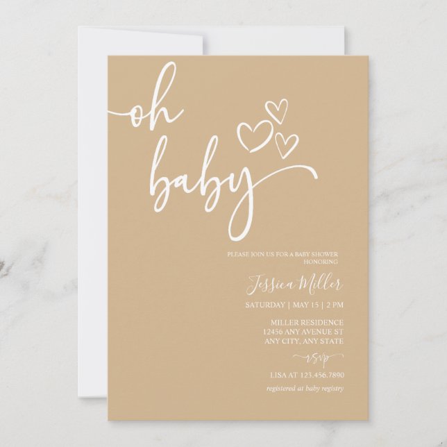 Oh Baby | Gender Neutral Baby Shower Einladungen (Vorderseite)