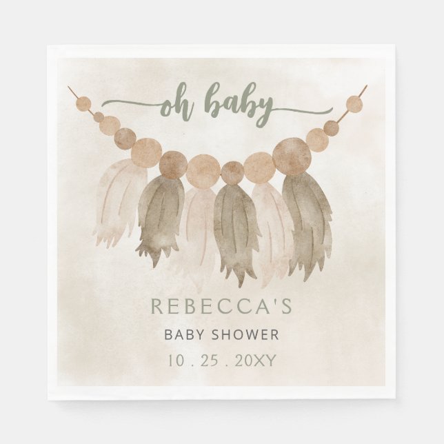 Oh Baby Gender Neutral Boho Babydusche Einladung Serviette (Vorderseite)