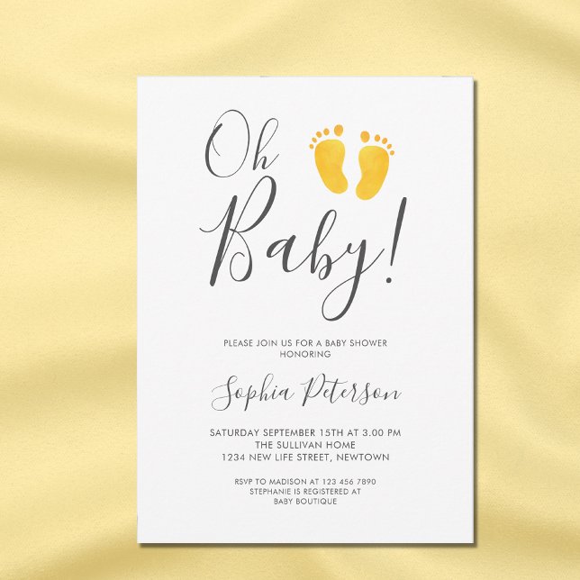 Oh Baby Gender Neutral Yellow Feet Baby Dusche Einladung (Von Creator hochgeladen)