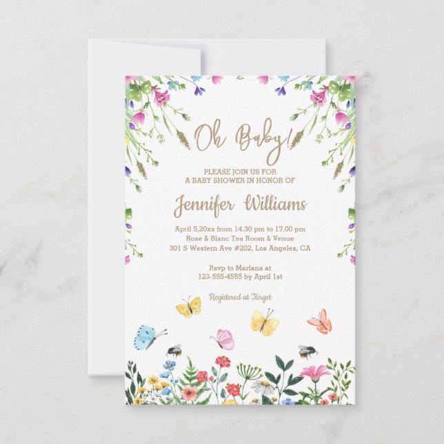 oh Baby, geschlechtsneutrale Babydusche Blumenchor Einladung (Vorderseite)