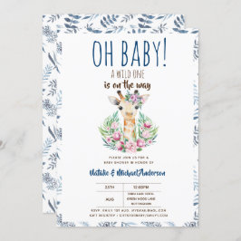 Oh Baby Giraffe A Wild One Safari Animal Floral Einladung