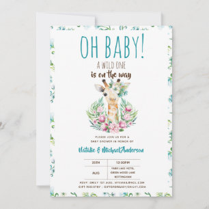 Oh Baby Giraffe A Wild One Safari Animal Floral Einladung