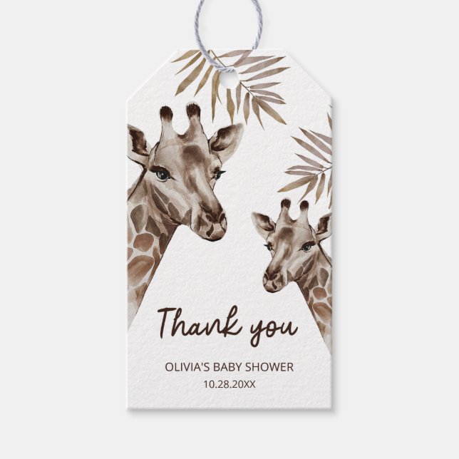 Oh Baby Giraffe Neutral Danke Geschenkanhänger (Vorderseite)