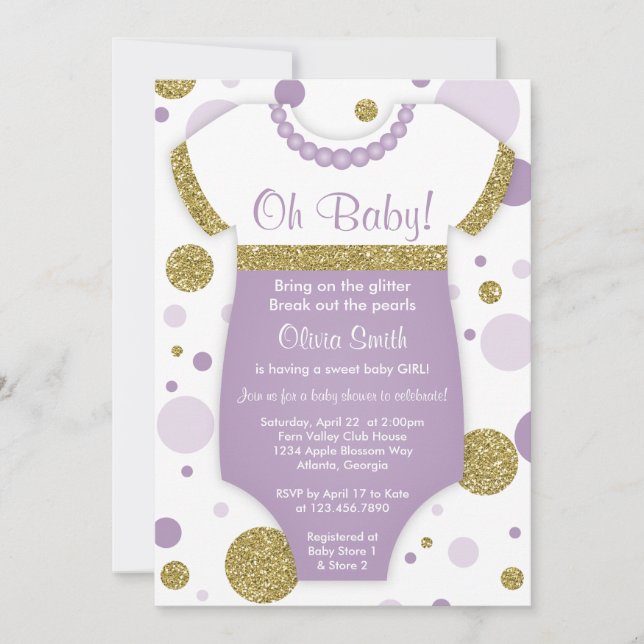 Oh Baby Girl, Baby Shower Einladung, Imitats Gold Einladung (Vorderseite)