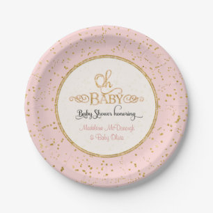 OH BABY Girl Baby Shower Gold Confetti Typografie Pappteller