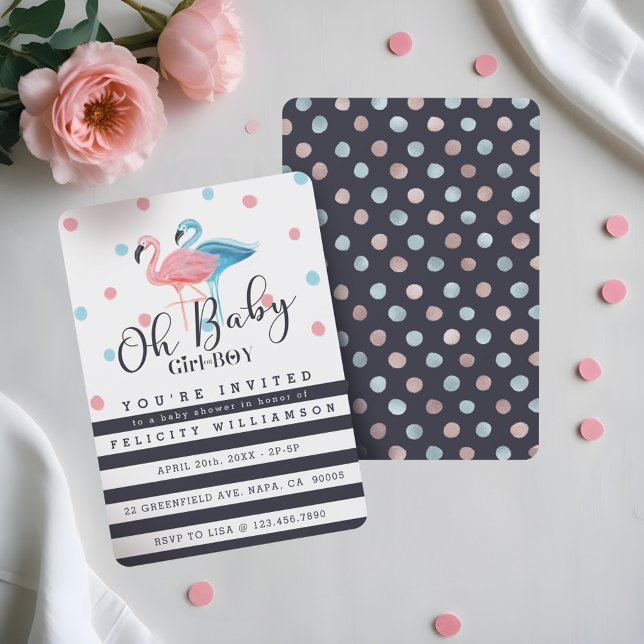 Oh Baby Girl - Boy Flamingo Baby Shower Einladung (Oh Baby Girl - Boy Flamingo Baby Shower Invitation)