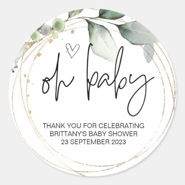 Oh Baby Girl Boy Niedlich Baby Dusche Einfache Ele Runder Aufkleber (Vorderseite)
