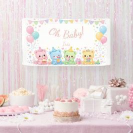 Oh Baby Girl Cute Bunny Pastel Baby Shower Banner