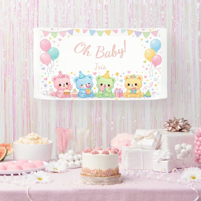 Oh Baby Girl Cute Bunny Pastel Baby Shower Banner (Party)