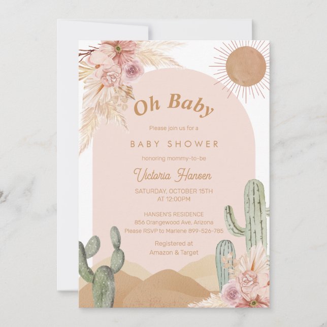 Oh Baby Girl Desert Baby Dusche Southwestern Boho Einladung (Vorderseite)