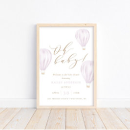 Oh Baby - Girl Hot Air Ballon Babydusche Poster