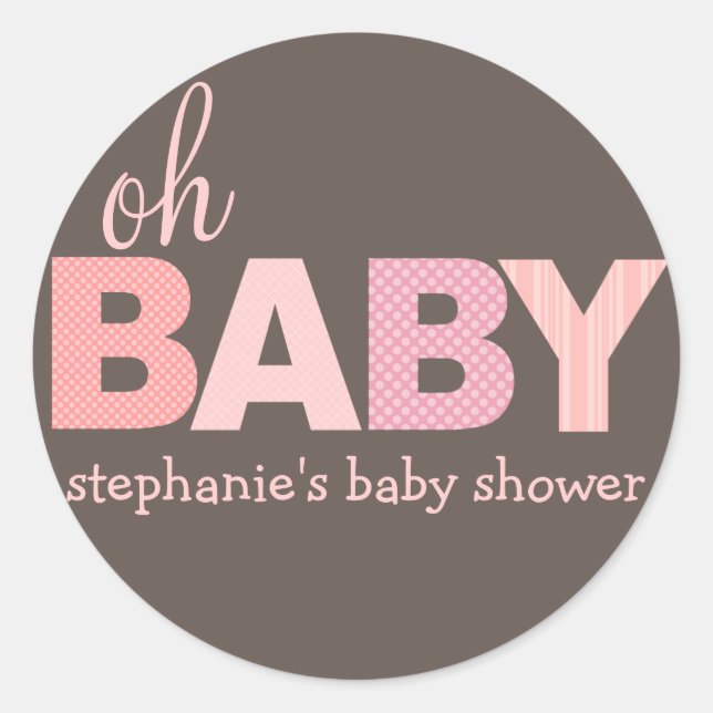Oh Baby Girl Modern Baby Showsticker | Rosa Runder Aufkleber (Vorderseite)