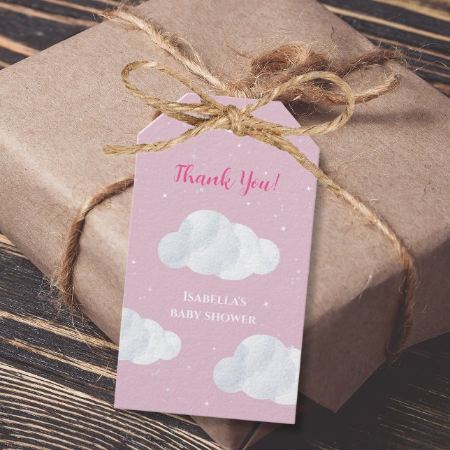 Oh Baby Girl Pink Clouds Sky Stars Baby Dusche Geschenkanhänger (Girl baby shower clouds pink sky stars)