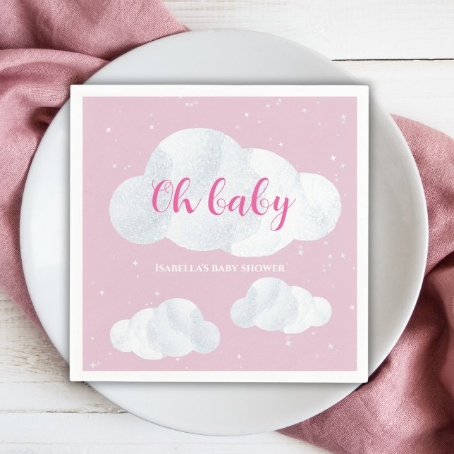 Oh Baby Girl Pink Clouds Sky Stars Baby Dusche Serviette (oh baby clouds girl baby shower pink sky stars)