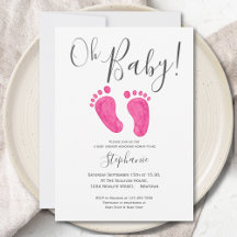 Oh Baby Girl Pink Feet Baby Dusche Einladung