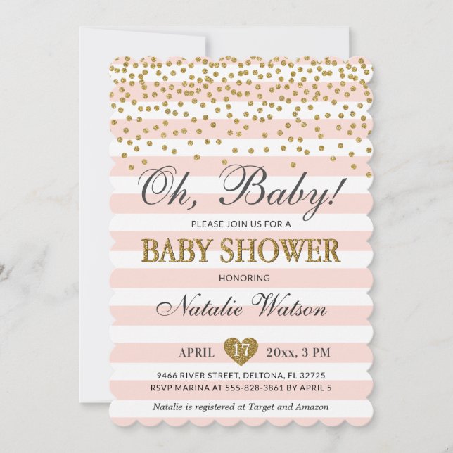 Oh Baby Girl Pink Gold Baby Dusche Einladung (Vorderseite)