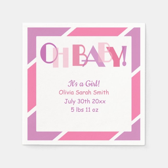 Oh Baby Girl Pink Typografie Moderne Babydusche Serviette (Vorderseite)