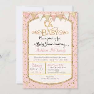 OH Baby Girl Shower Typografie Gold Glitzer Einladung