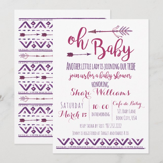 Oh Baby Girl Tribal Baby Shower Einladung (Vorne/Hinten)