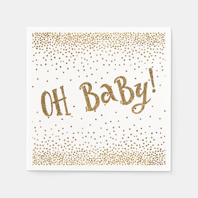 "Oh Baby!" Gold Glitzer Confetti für Babydusche Serviette (Vorderseite)