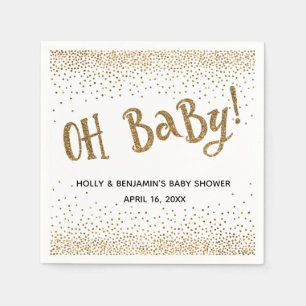 "Oh Baby!" Gold Glitzer Confetti, Namen und Datum Serviette