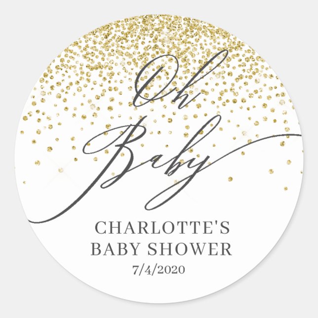 Oh Baby Gold Glitzer Gefallen Sticker (Vorderseite)