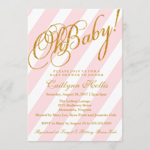 Oh Baby Gold Glitzer Stripe Babydusche Einladung