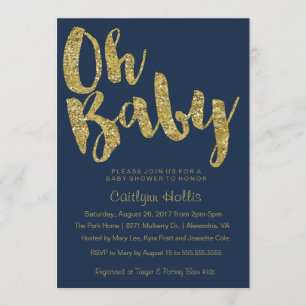 Oh Baby Gold Glitzer und Folie auf der Marineschuh Einladung