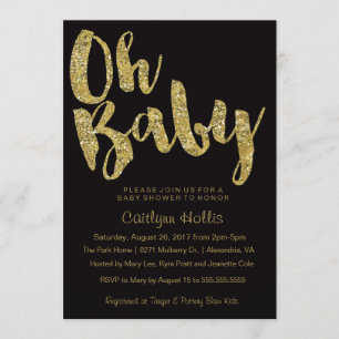 Oh Baby Gold Glitzer und Folie auf schwarzer Babyd Einladung