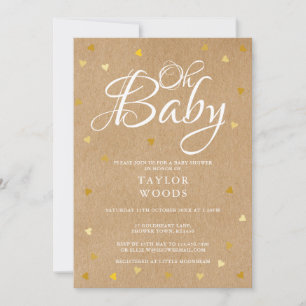 Oh Baby Gold Hearts Baby Shooter Rustic Kraft Boho Einladung