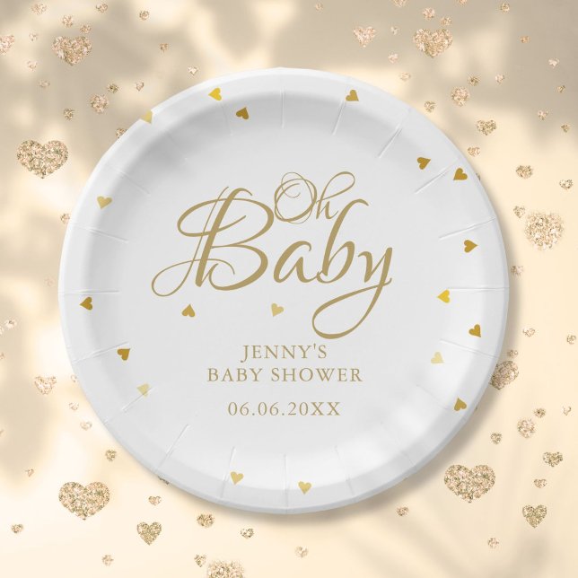 Oh Baby Gold Herz Confetti Babydusche/Sprinkle Pappteller (Oh Baby Gold Hearts Confetti Baby Shower Sprinkle Paper Plates)