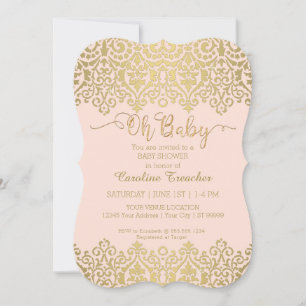 Oh Baby Gold Script Blush Pink Baby Girl Dusche  Einladung