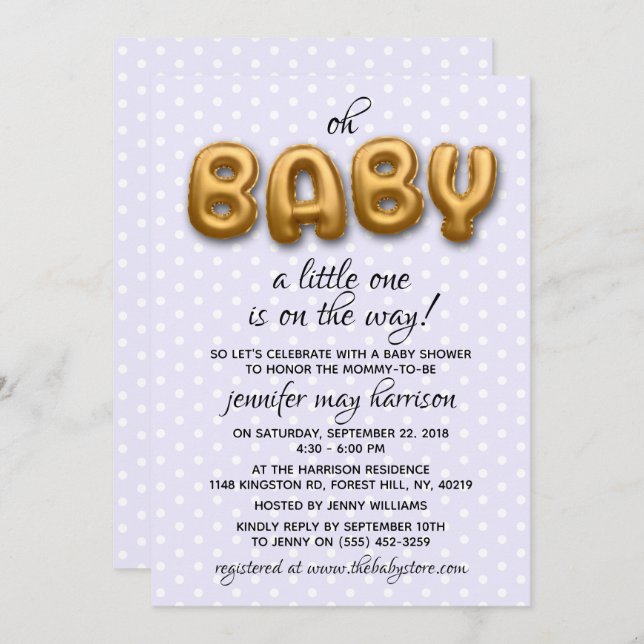 Oh, Baby! Goldfoil-Ballon-Neutral-Baby-Dusche Einladung (Vorne/Hinten)