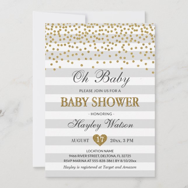 Oh Baby Gray and Gold Neutral Baby Dusche Sprinkle Einladung (Vorderseite)