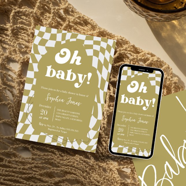 Oh, Baby! Green Checked | Gingham | Babydusche Einladung (Von Creator hochgeladen)