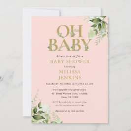 Oh Baby Greenery Blush Pink Gold Baby Dusche Einladung