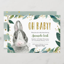 Oh Baby Greenery Bunny Baby Shower Einladung
