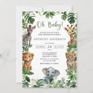 Oh Baby Greenery Jungle Safari Animals Baby Dusche Einladung