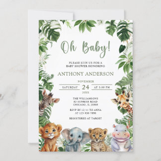 Oh Baby Greenery Jungle Safari Animals Baby Dusche Einladung